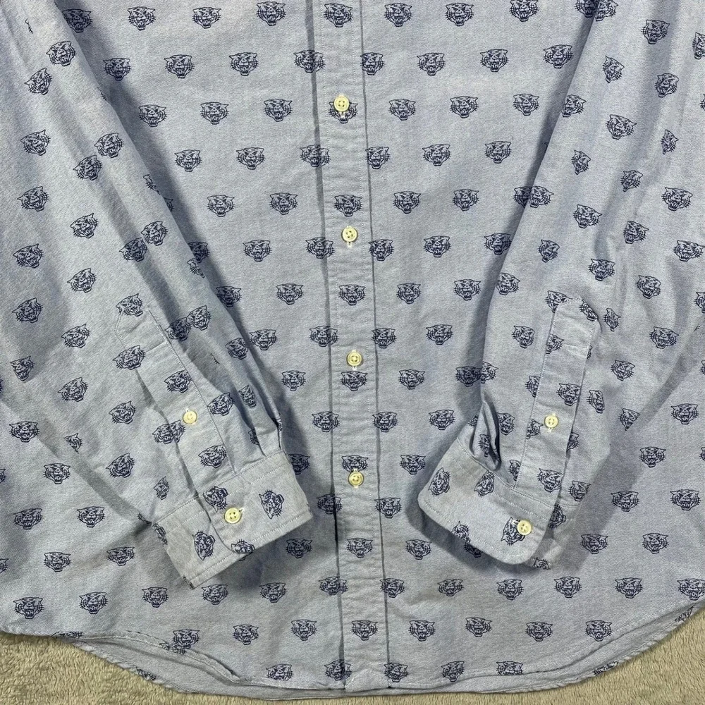 Ralph Lauren Button Down Shirt Mens XL Blue Tiger Head Embroidered Oxford‎